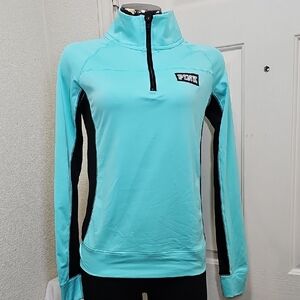 Pink Victoria's Secret Women's Aqua and Black Quarter-Zip Top